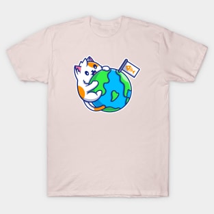 Cute Cat Hug World T-Shirt